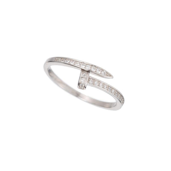 Fine Jewelry Simple Design Silver Zirconia Ring White Gold Plated