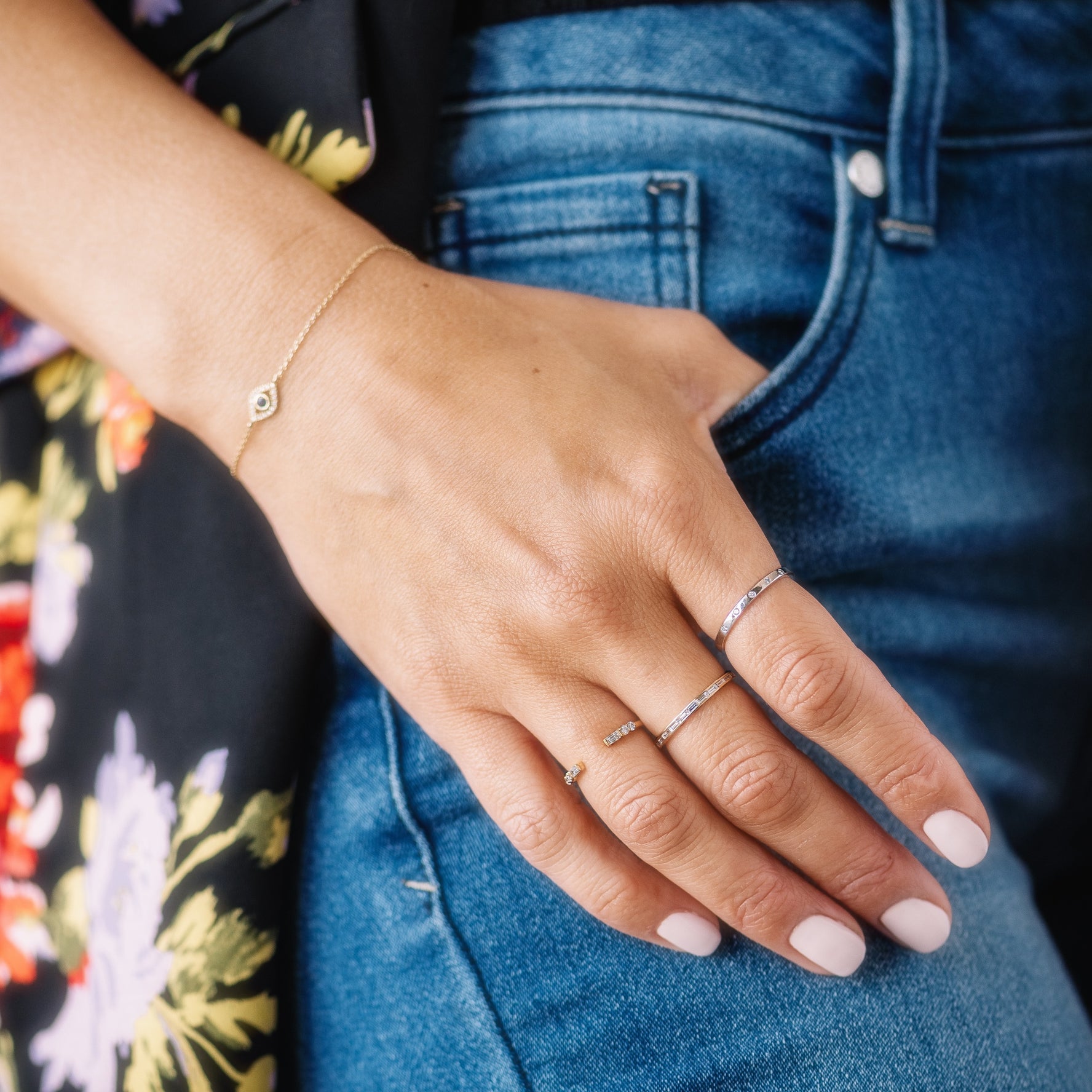 Baguette and Round Diamond Cuff Ring-Wedding Band-Ashley Schenkein Jewelry Design