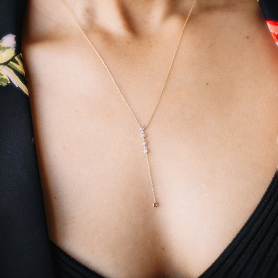 Diamond Bezel Lariat Necklace, 14k-Necklace-Ashley Schenkein Jewelry Design