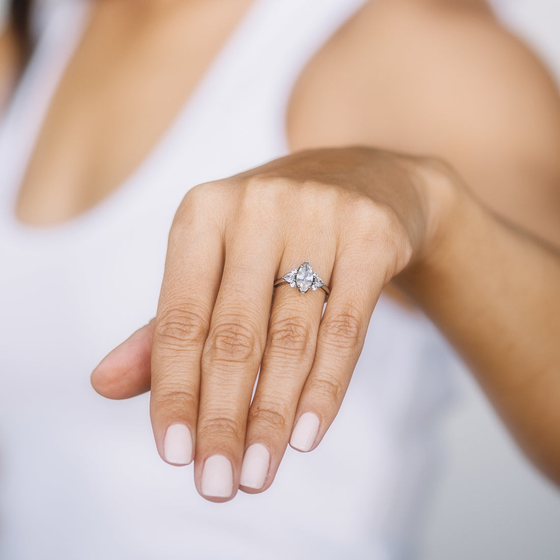 Marquise Solitaire Engagement Ring with Pear and Round Side Diamonds-Engagement Ring-Ashley Schenkein Jewelry Design