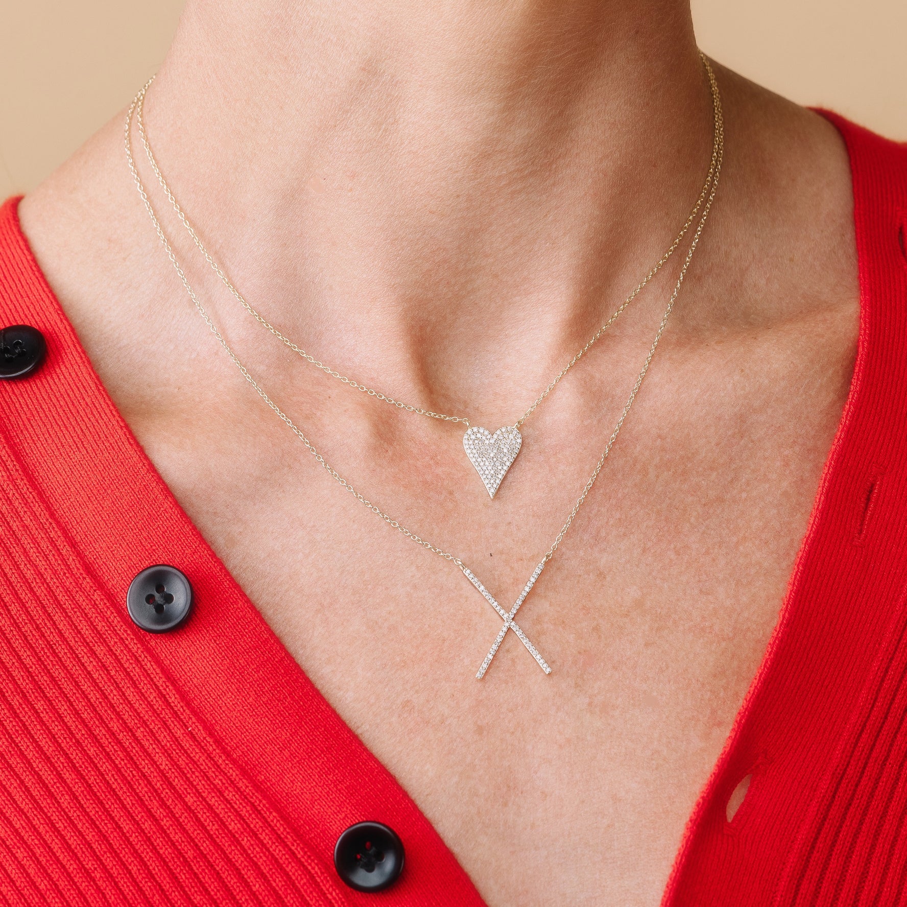 Diamond Pavé X Necklace, 14ky-Necklace-Ashley Schenkein Jewelry Design