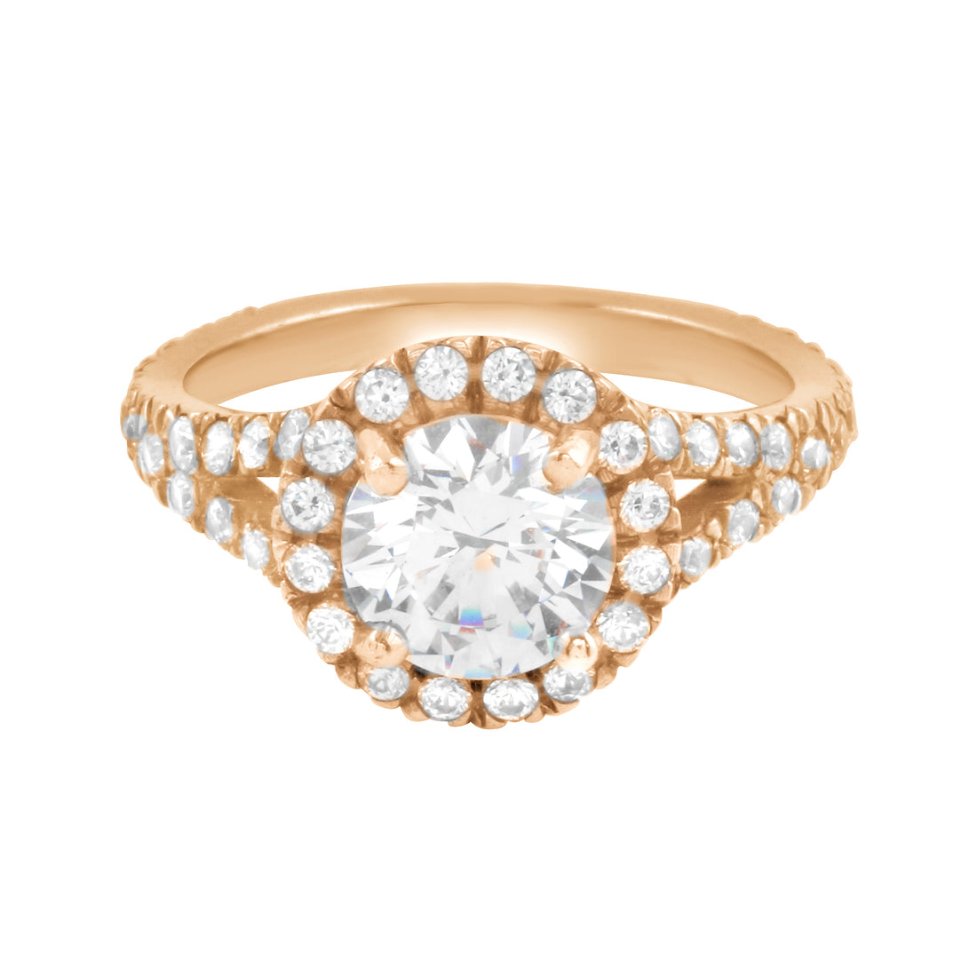 Round Diamond Halo Split Shank Engagement Ring-Engagement Ring-Ashley Schenkein Jewelry Design