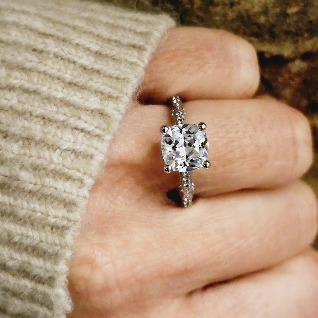 Vintage-Inspired Cushion Cut Diamond Engagement Ring-Engagement Ring-Ashley Schenkein Jewelry Design