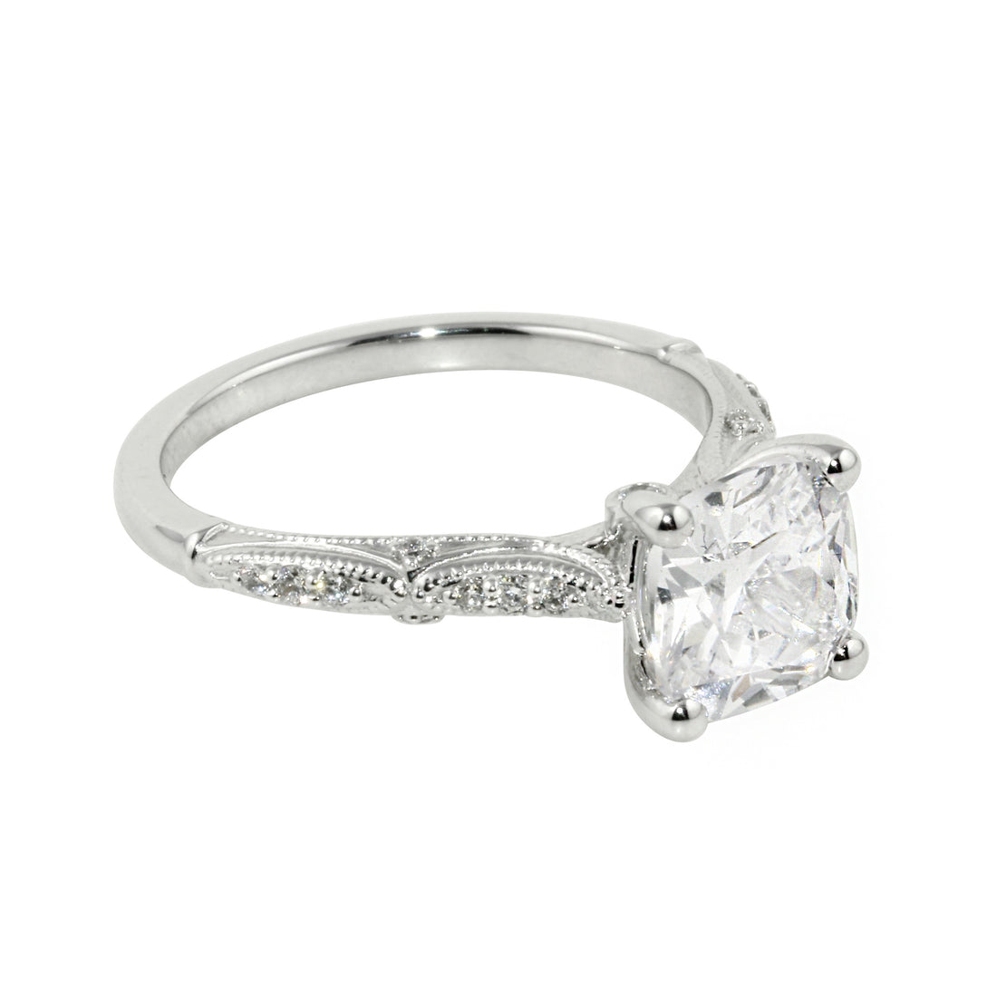 Vintage-Inspired Cushion Cut Diamond Engagement Ring-Engagement Ring-Ashley Schenkein Jewelry Design