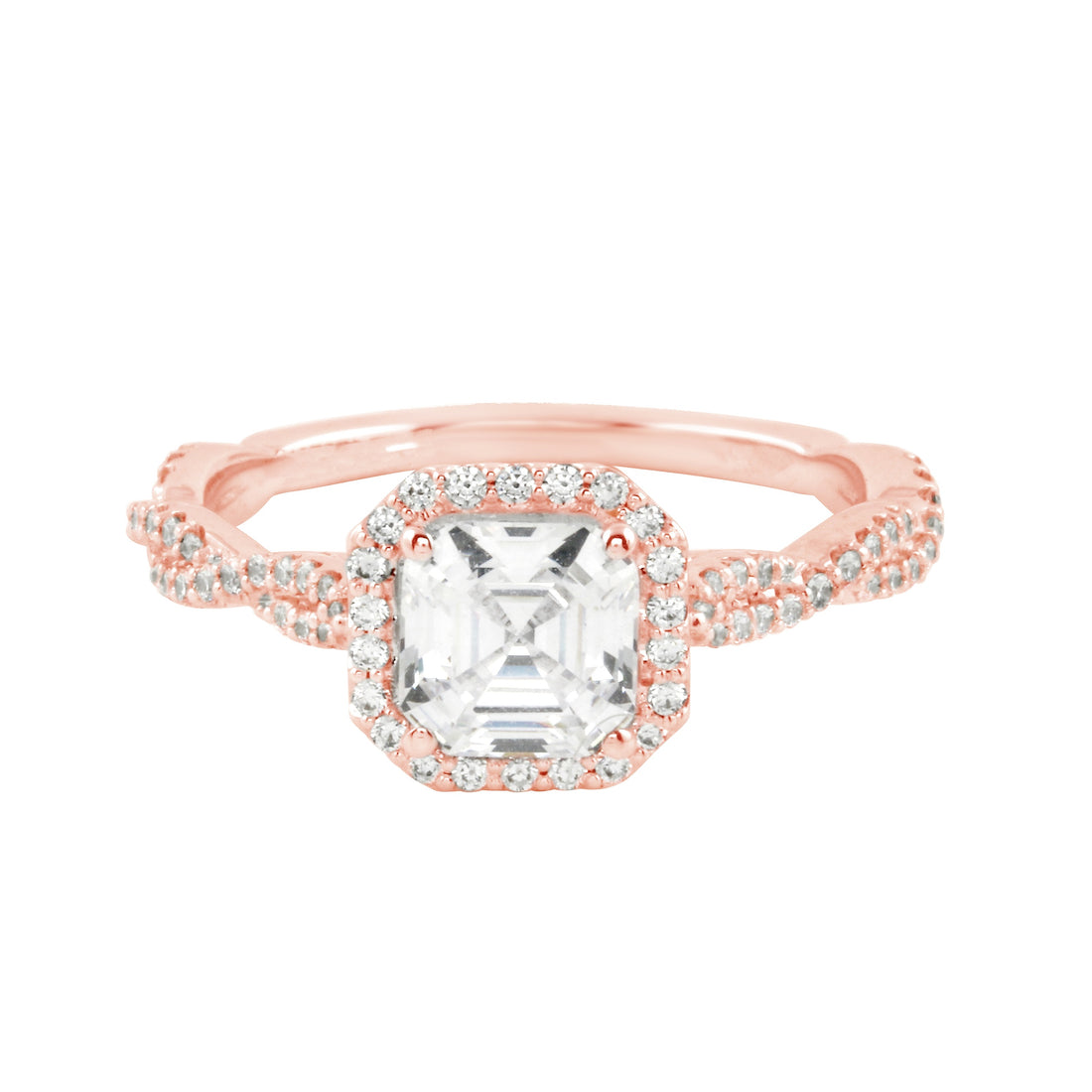 Asscher Cut Diamond Pavé Twisted Band Engagement Ring-Engagement Ring-Ashley Schenkein Jewelry Design