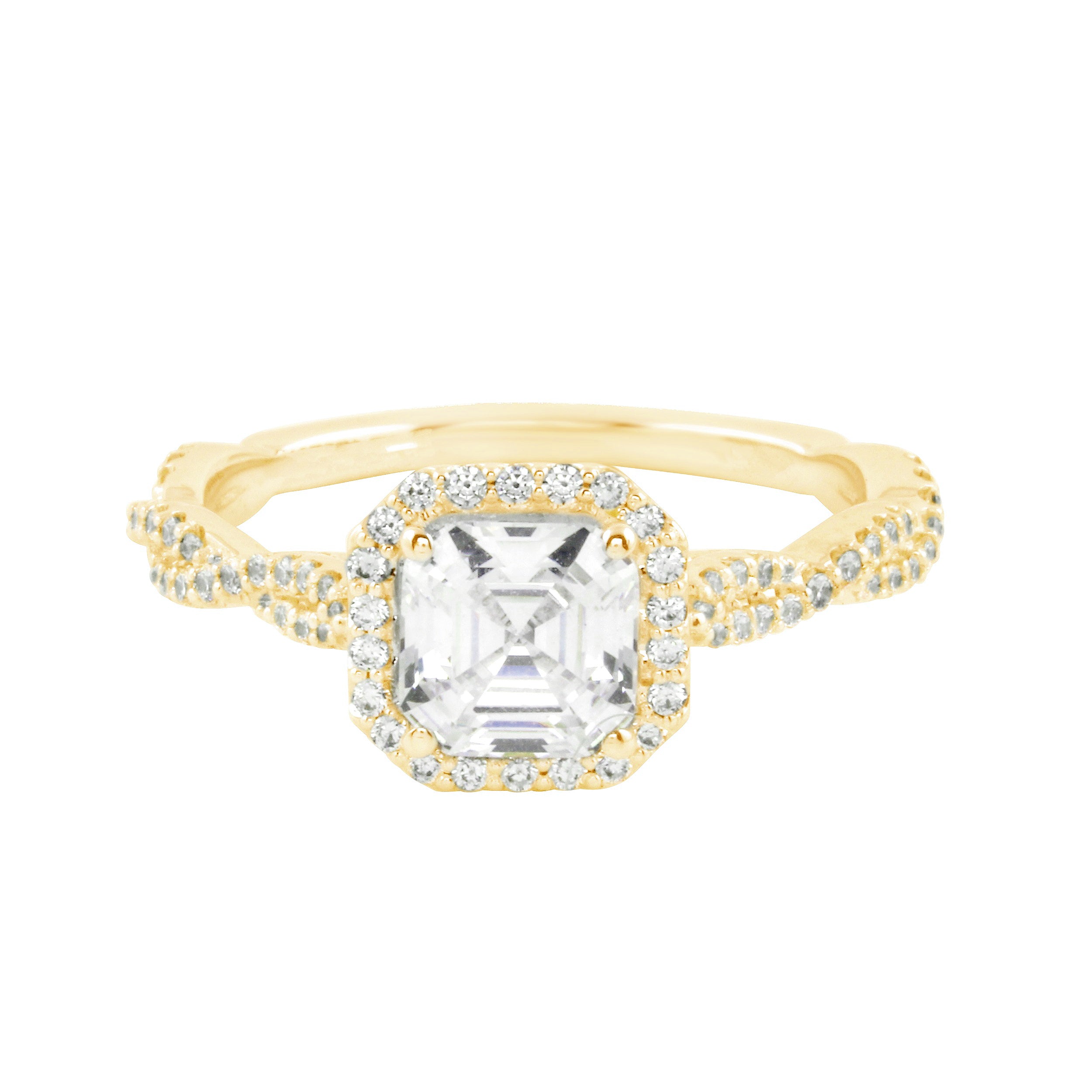 Asscher Cut Diamond Pavé Twisted Band Engagement Ring-Engagement Ring-Ashley Schenkein Jewelry Design