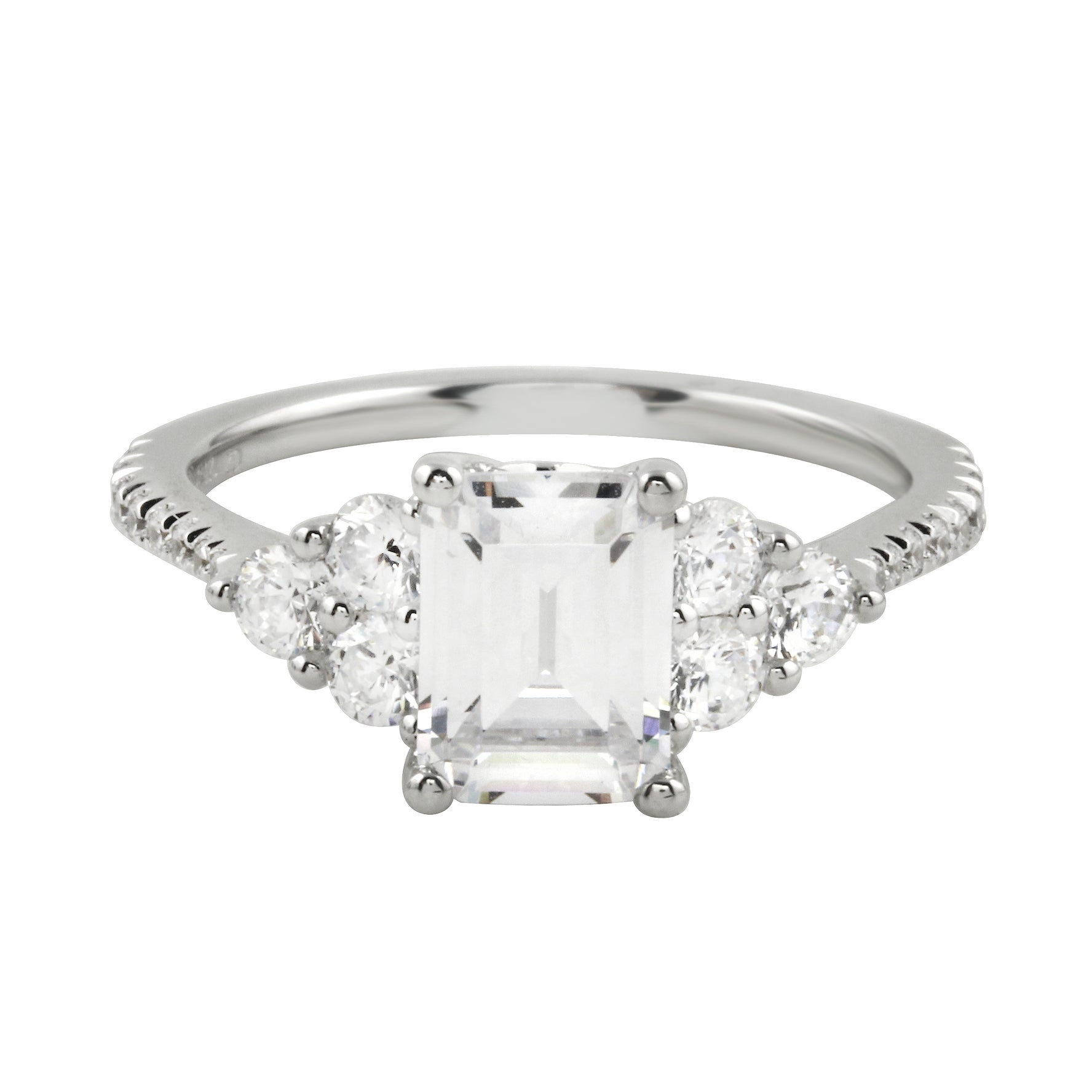 Emerald Cut Diamond Trio Engagement Ring-Engagement Ring-Ashley Schenkein Jewelry Design