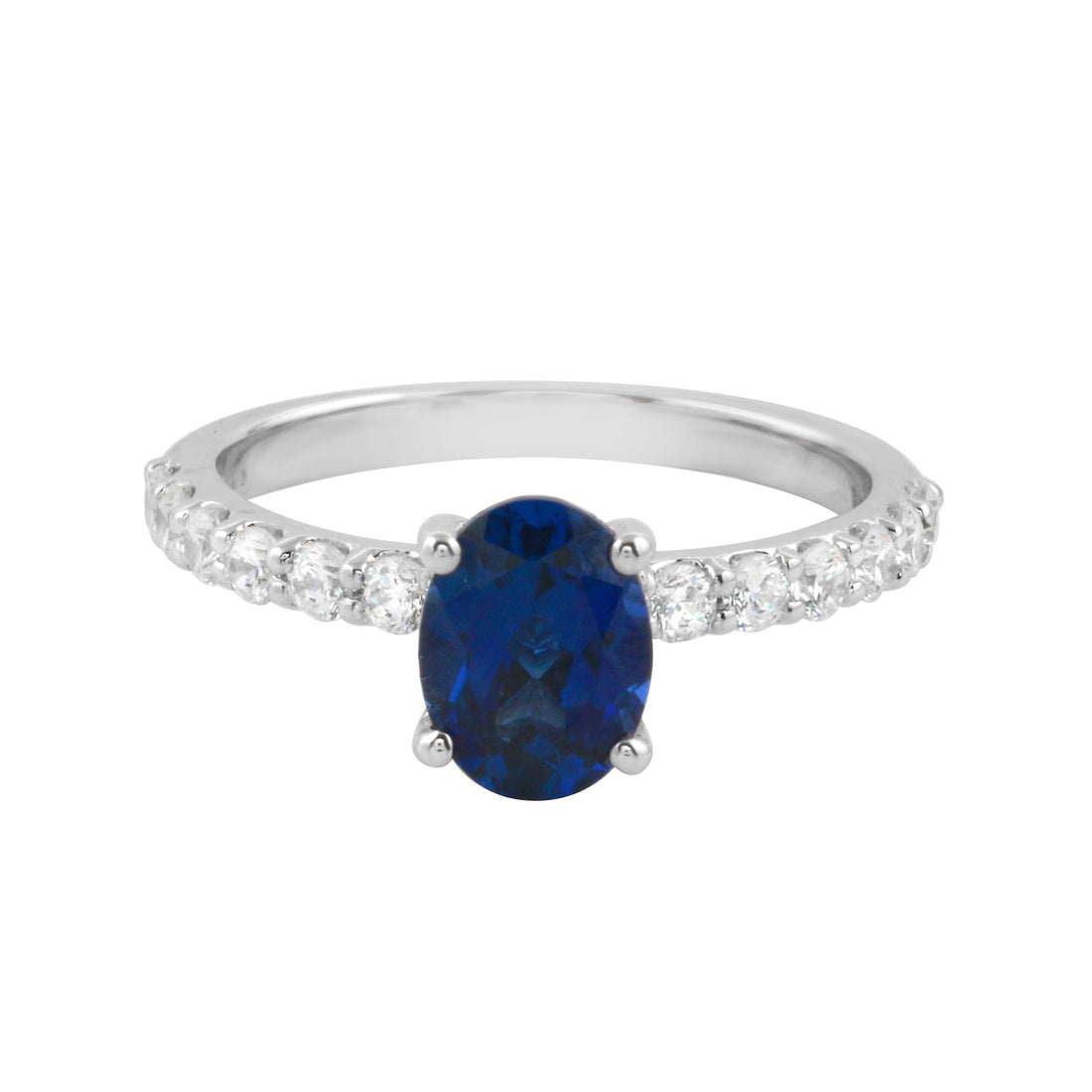 Oval Solitaire Sapphire and Diamond Pavé Band Engagement Ring-Engagement Ring-Ashley Schenkein Jewelry Design