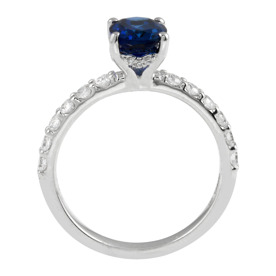 Oval Solitaire Sapphire and Diamond Pavé Band Engagement Ring-Engagement Ring-Ashley Schenkein Jewelry Design