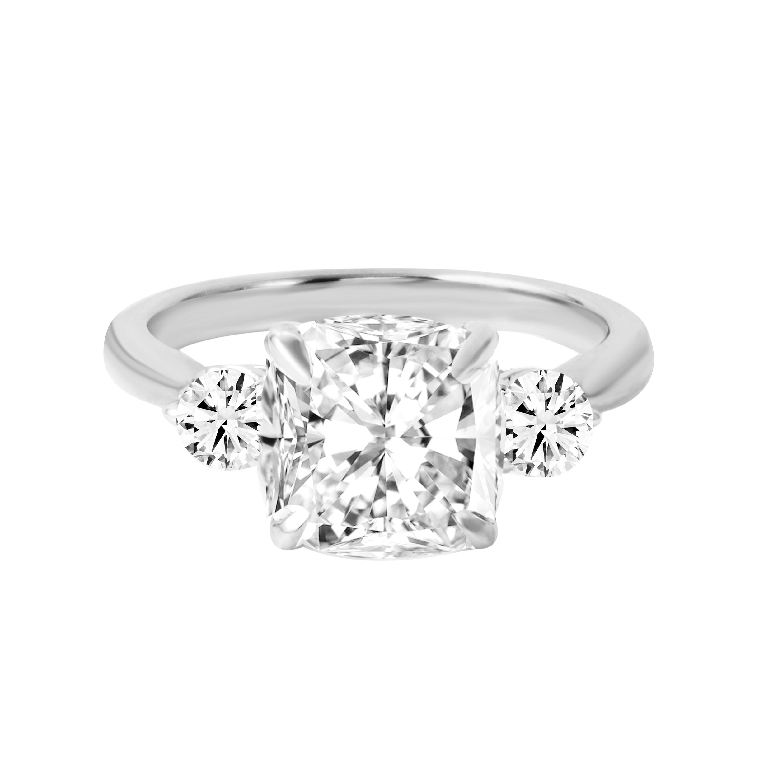 Three Stone Cushion and Round Cut Diamond Engagement Ring-Engagement Ring-Ashley Schenkein Jewelry Design