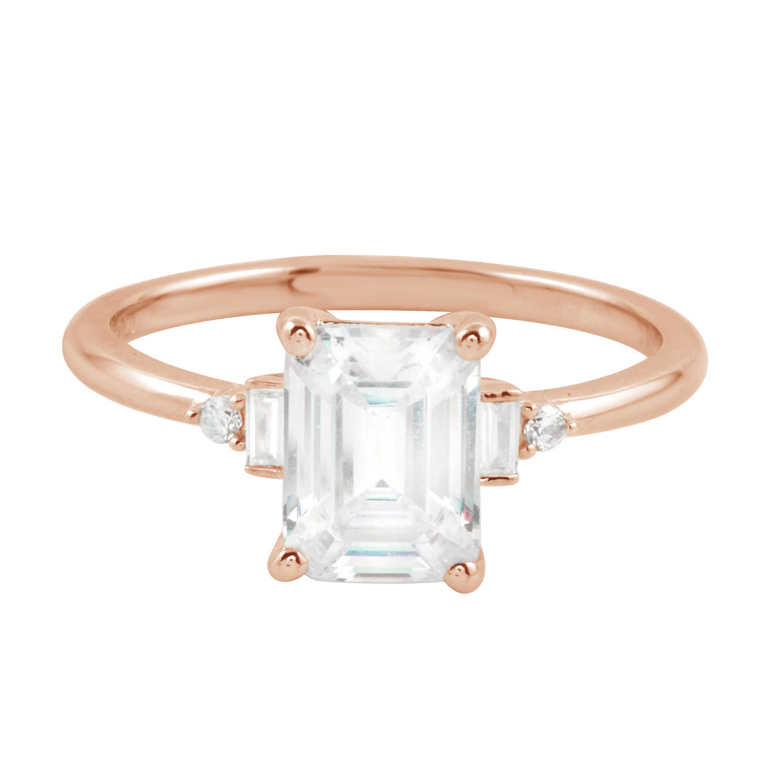 Emerald Cut and Baguette Diamond Engagement Ring-Engagement Ring-Ashley Schenkein Jewelry Design