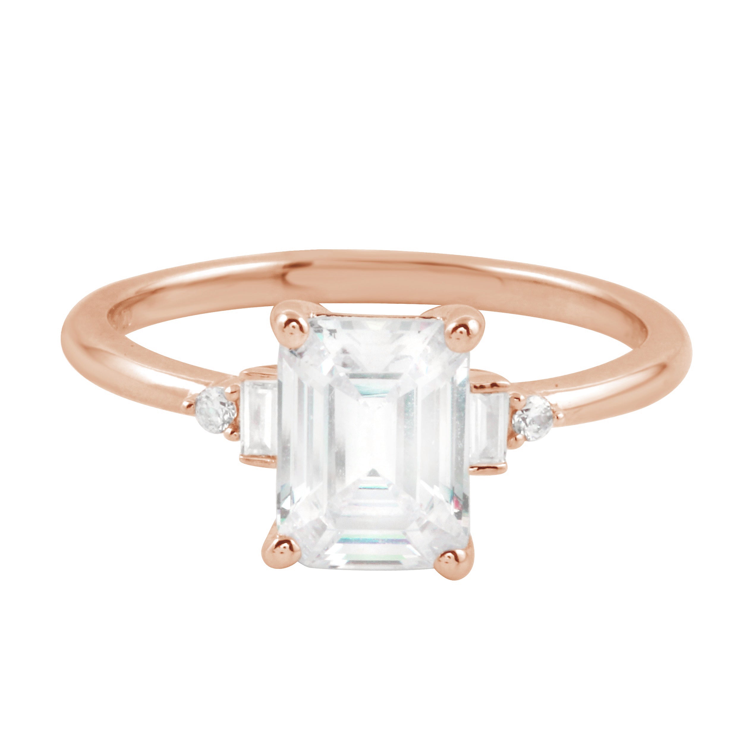 Emerald Cut and Baguette Diamond Engagement Ring-Engagement Ring-Ashley Schenkein Jewelry Design