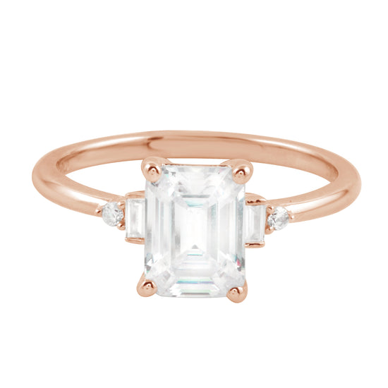 Emerald Cut and Baguette Diamond Engagement Ring-Engagement Ring-Ashley Schenkein Jewelry Design