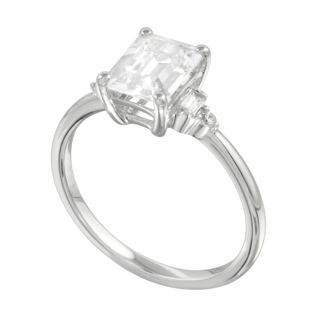 Emerald Cut and Baguette Diamond Engagement Ring-Engagement Ring-Ashley Schenkein Jewelry Design