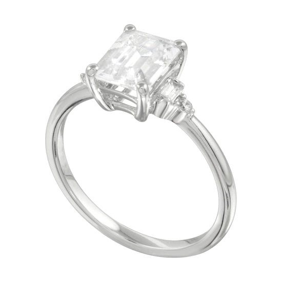 Emerald Cut and Baguette Diamond Engagement Ring-Engagement Ring-Ashley Schenkein Jewelry Design