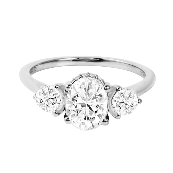 Trio Oval and Round Diamond Engagement Ring-Engagement Ring-Ashley Schenkein Jewelry Design