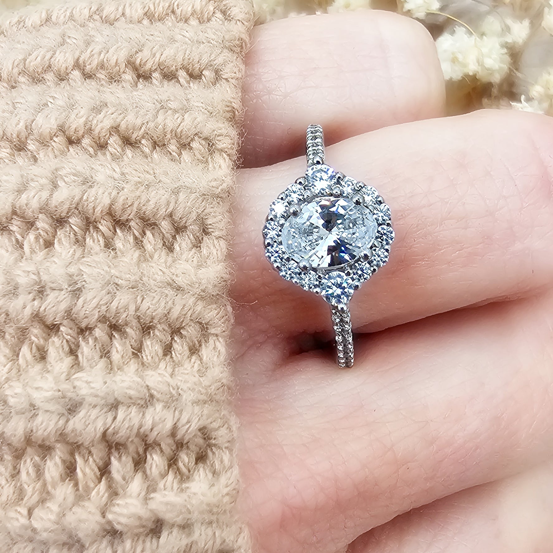 Oval Diamond Halo Engagement Ring-Engagement Ring-Ashley Schenkein Jewelry Design