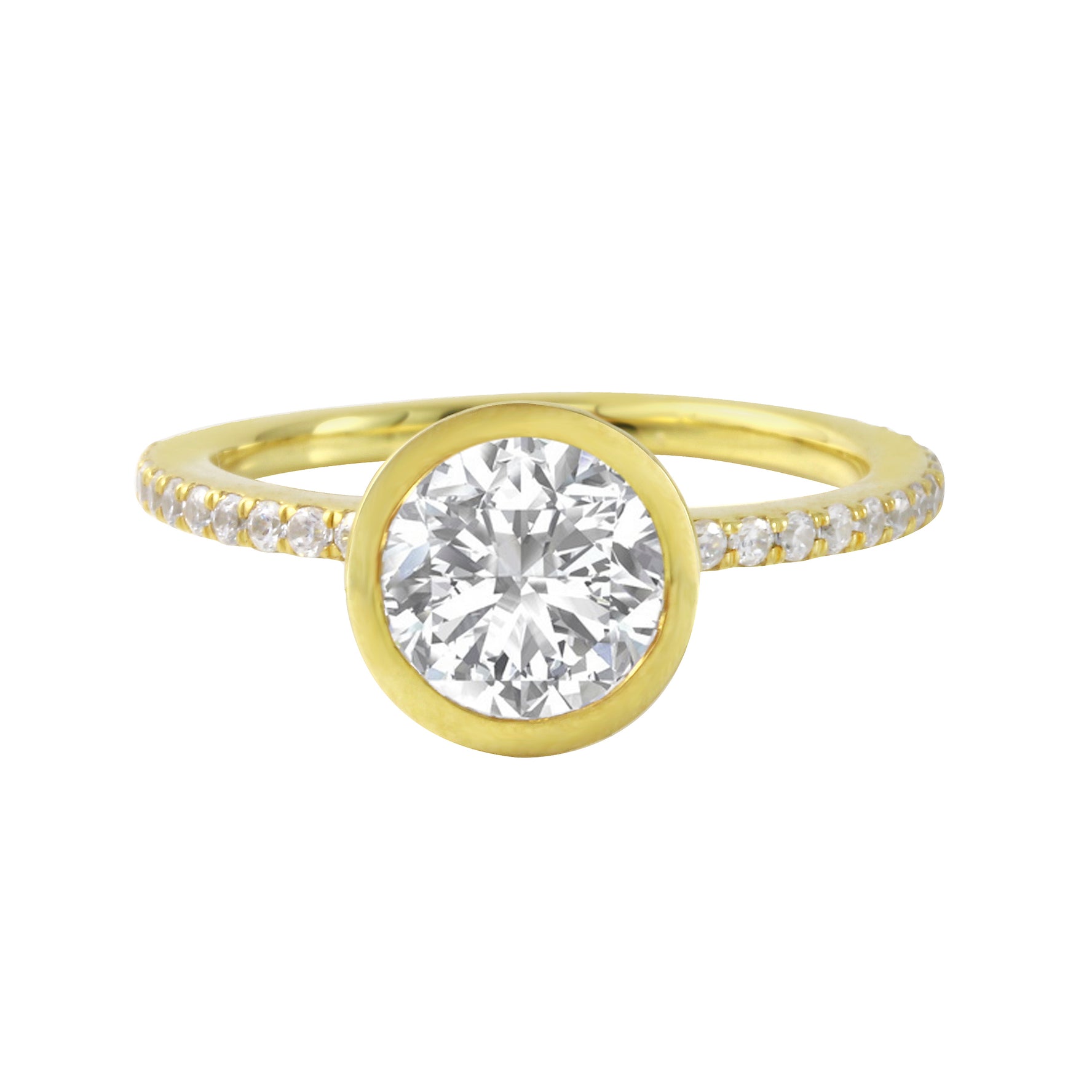 Round Diamond Bezel Pavé Band Engagement Ring-Engagement Ring-Ashley Schenkein Jewelry Design