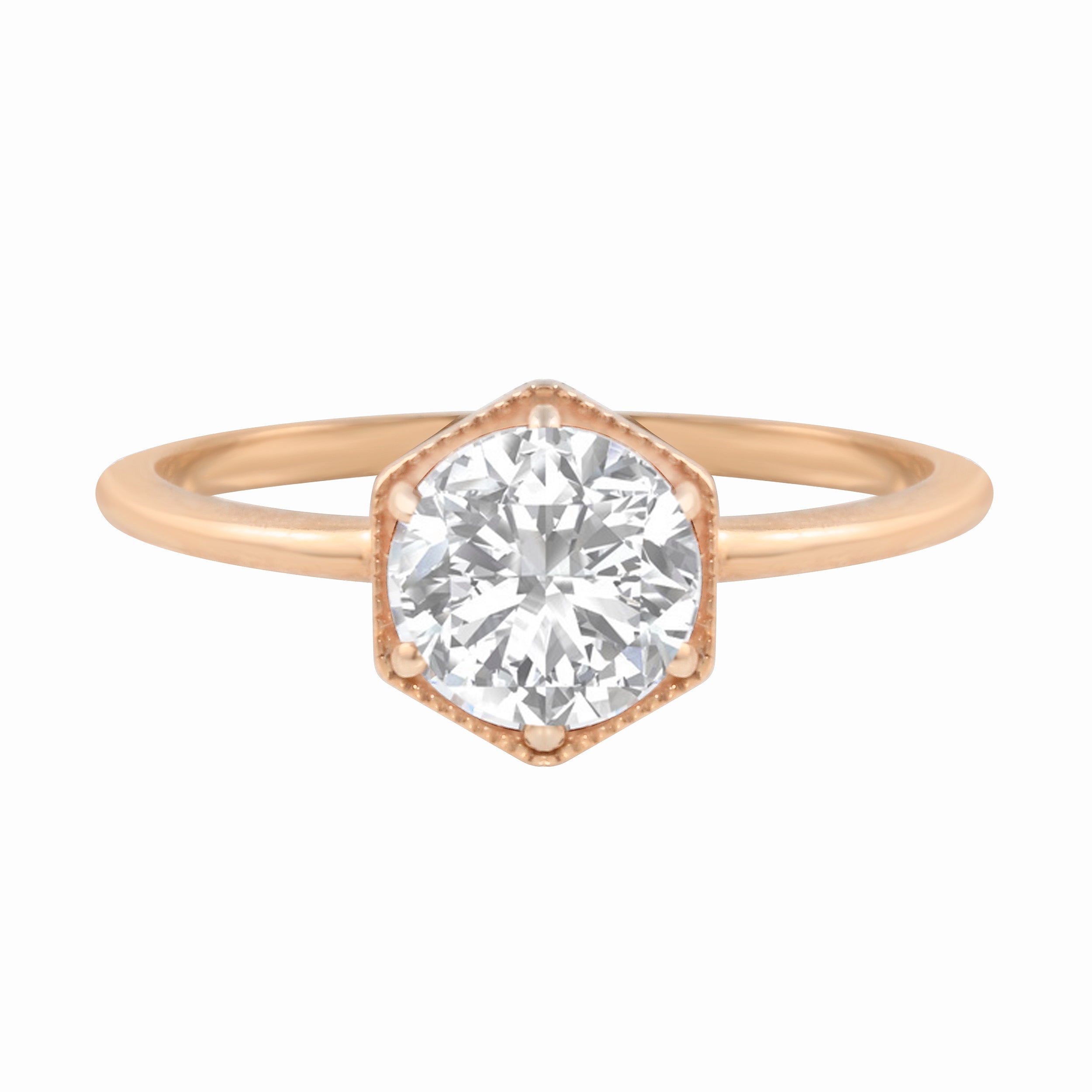 Round Brilliant Diamond Hexagon Engagement Ring-Engagement Ring-Ashley Schenkein Jewelry Design