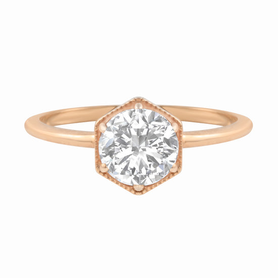 Round Brilliant Diamond Hexagon Engagement Ring-Engagement Ring-Ashley Schenkein Jewelry Design