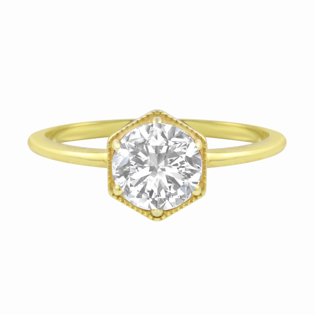 Round Brilliant Diamond Hexagon Engagement Ring-Engagement Ring-Ashley Schenkein Jewelry Design