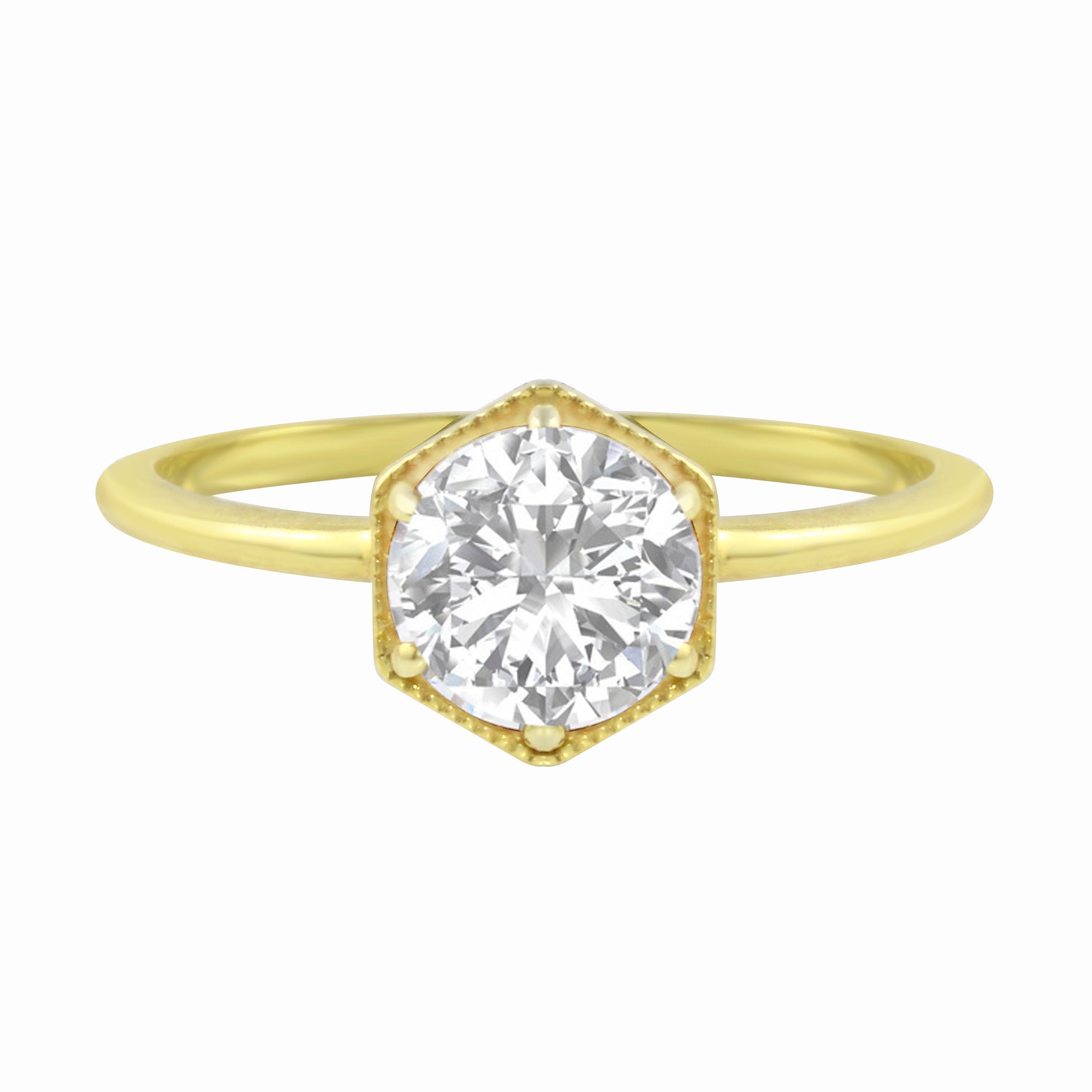 Round Brilliant Diamond Hexagon Engagement Ring-Engagement Ring-Ashley Schenkein Jewelry Design