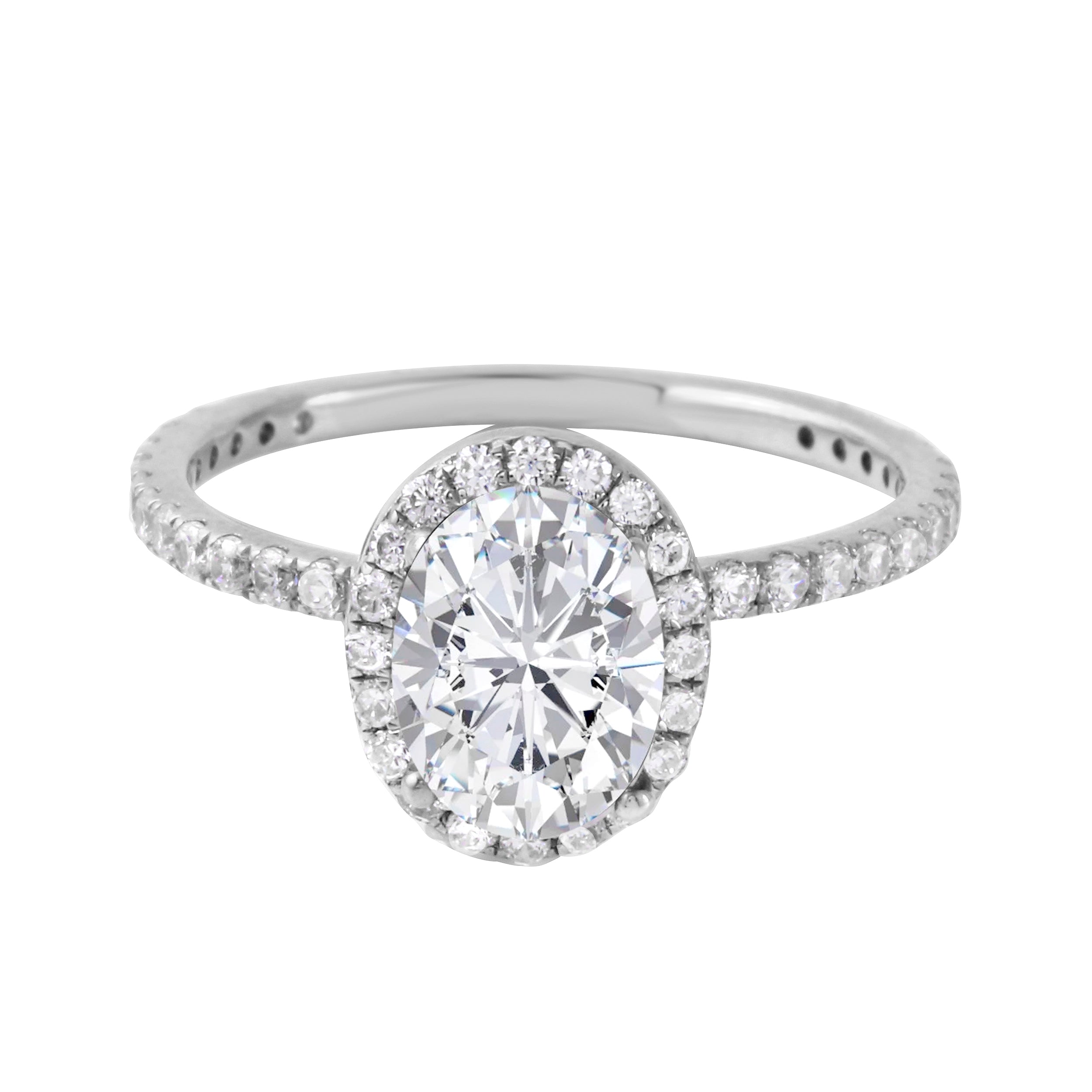 Oval-Cut Diamond Halo Pavé Band Engagement Ring-Engagement Ring-Ashley Schenkein Jewelry Design