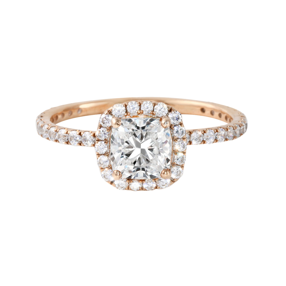 Cushion-Cut Diamond Halo Pavé Band Engagement Ring-Engagement Ring-Ashley Schenkein Jewelry Design