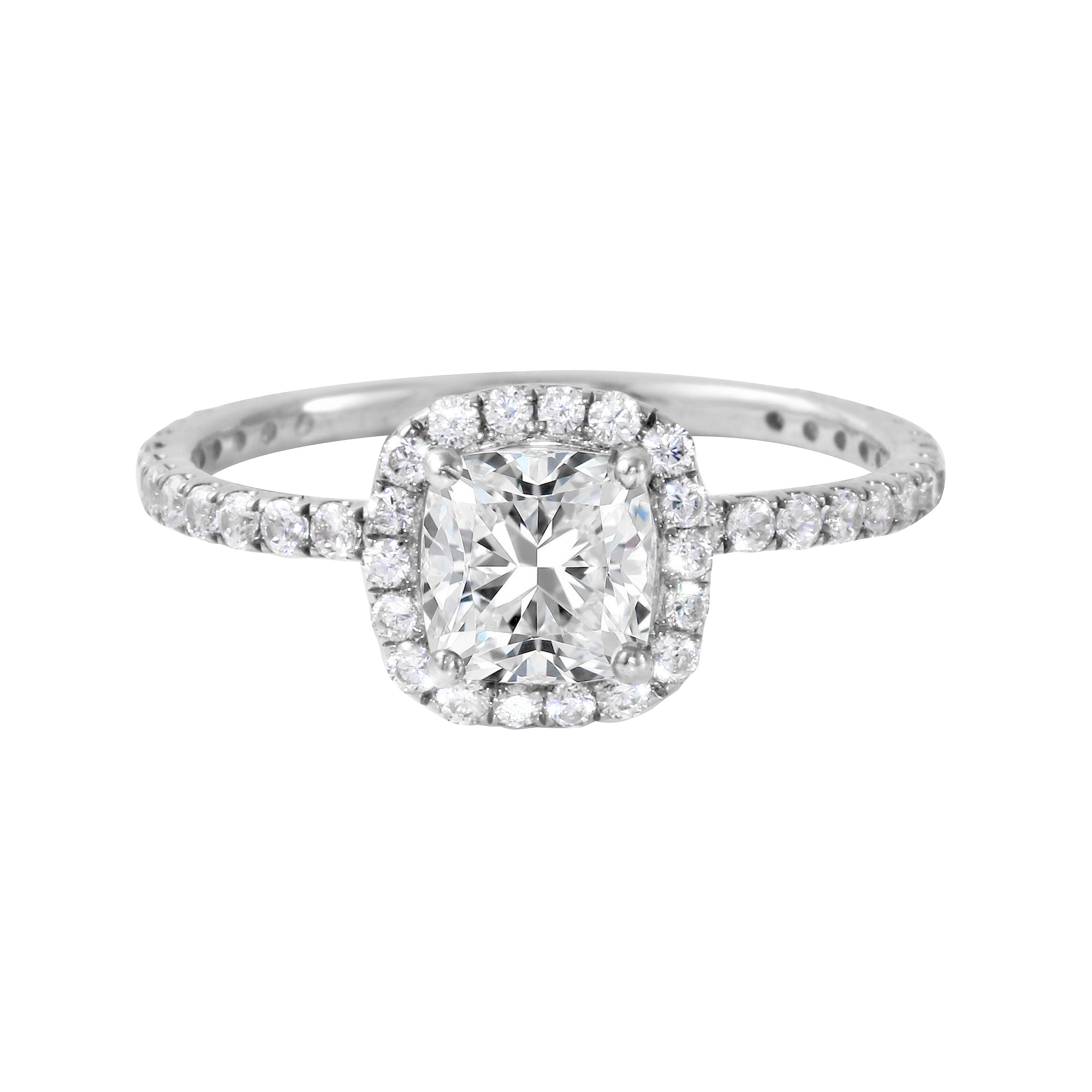 Cushion-Cut Diamond Halo Pavé Band Engagement Ring-Engagement Ring-Ashley Schenkein Jewelry Design