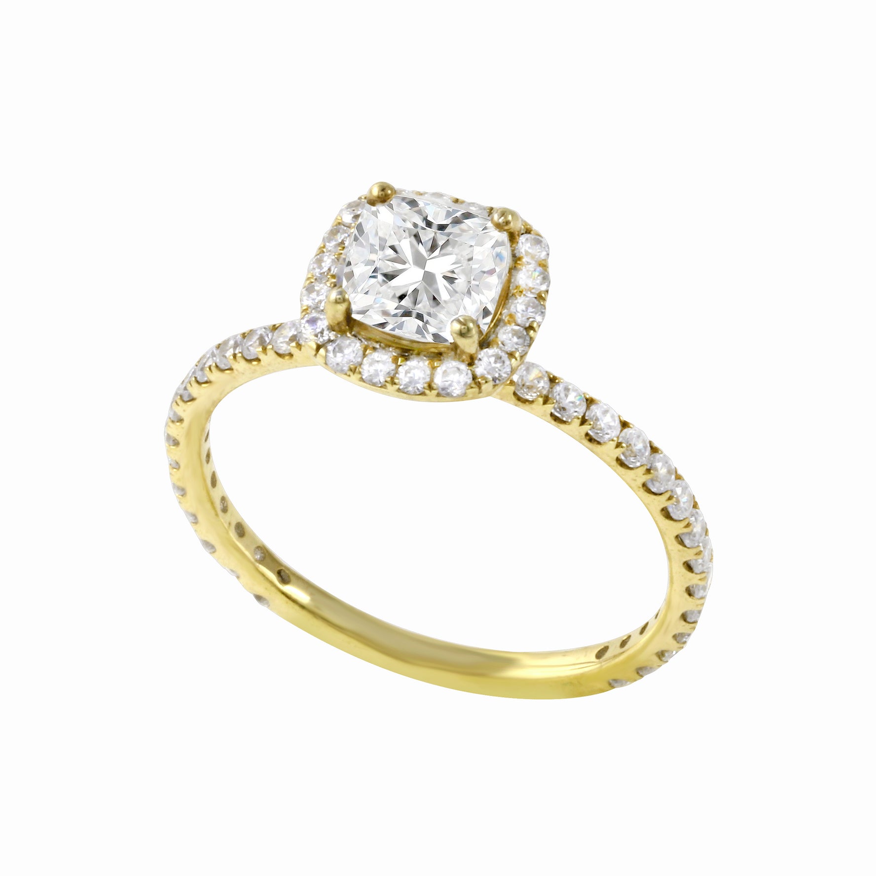 Cushion-Cut Diamond Halo Pavé Band Engagement Ring-Engagement Ring-Ashley Schenkein Jewelry Design