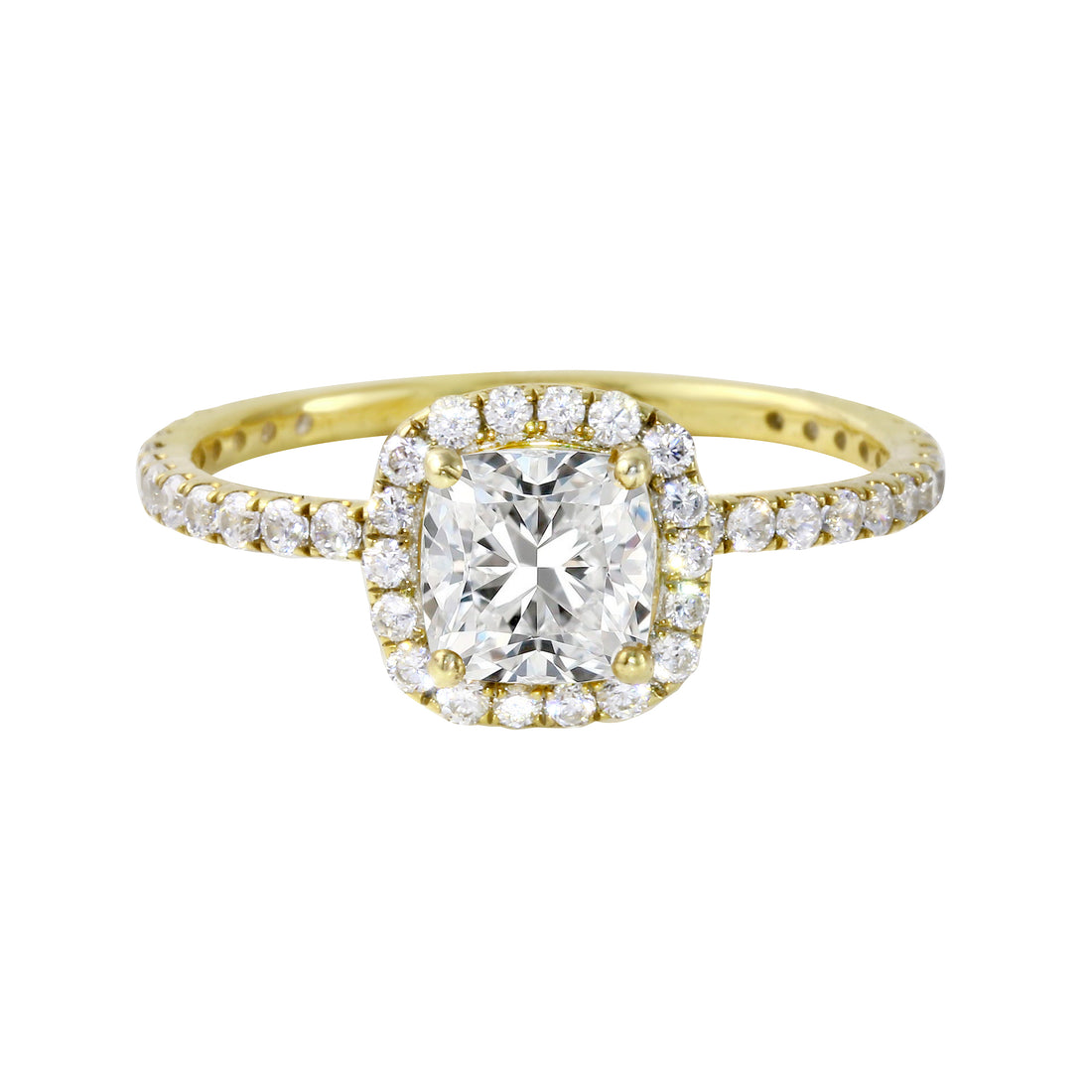 Cushion-Cut Diamond Halo Pavé Band Engagement Ring-Engagement Ring-Ashley Schenkein Jewelry Design