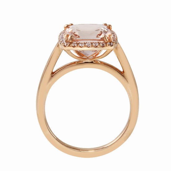 Morganite Cushion-Cut Diamond Pavé Halo and Band Engagement Ring-Engagement Ring-Ashley Schenkein Jewelry Design