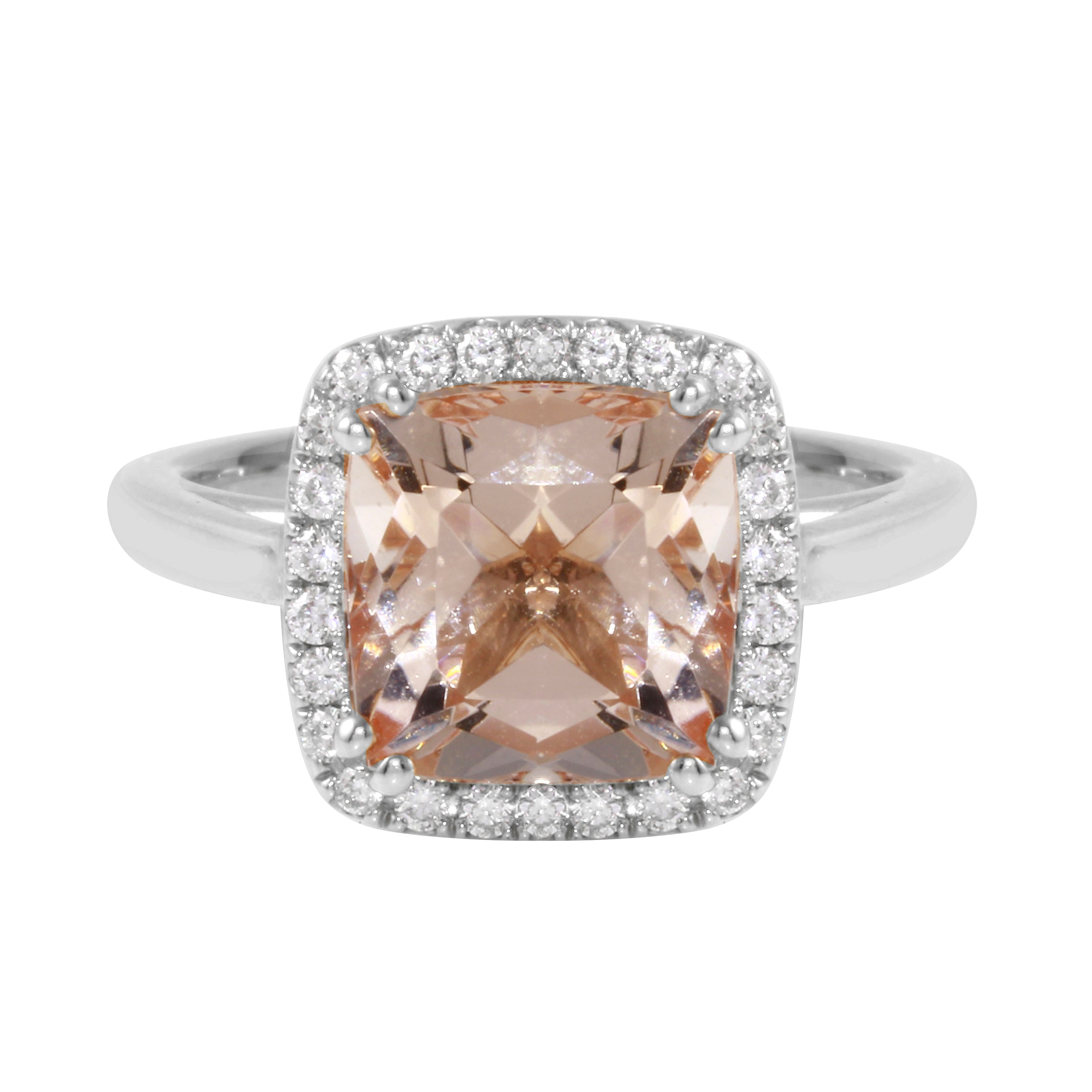 Morganite Cushion-Cut Diamond Pavé Halo and Band Engagement Ring-Engagement Ring-Ashley Schenkein Jewelry Design