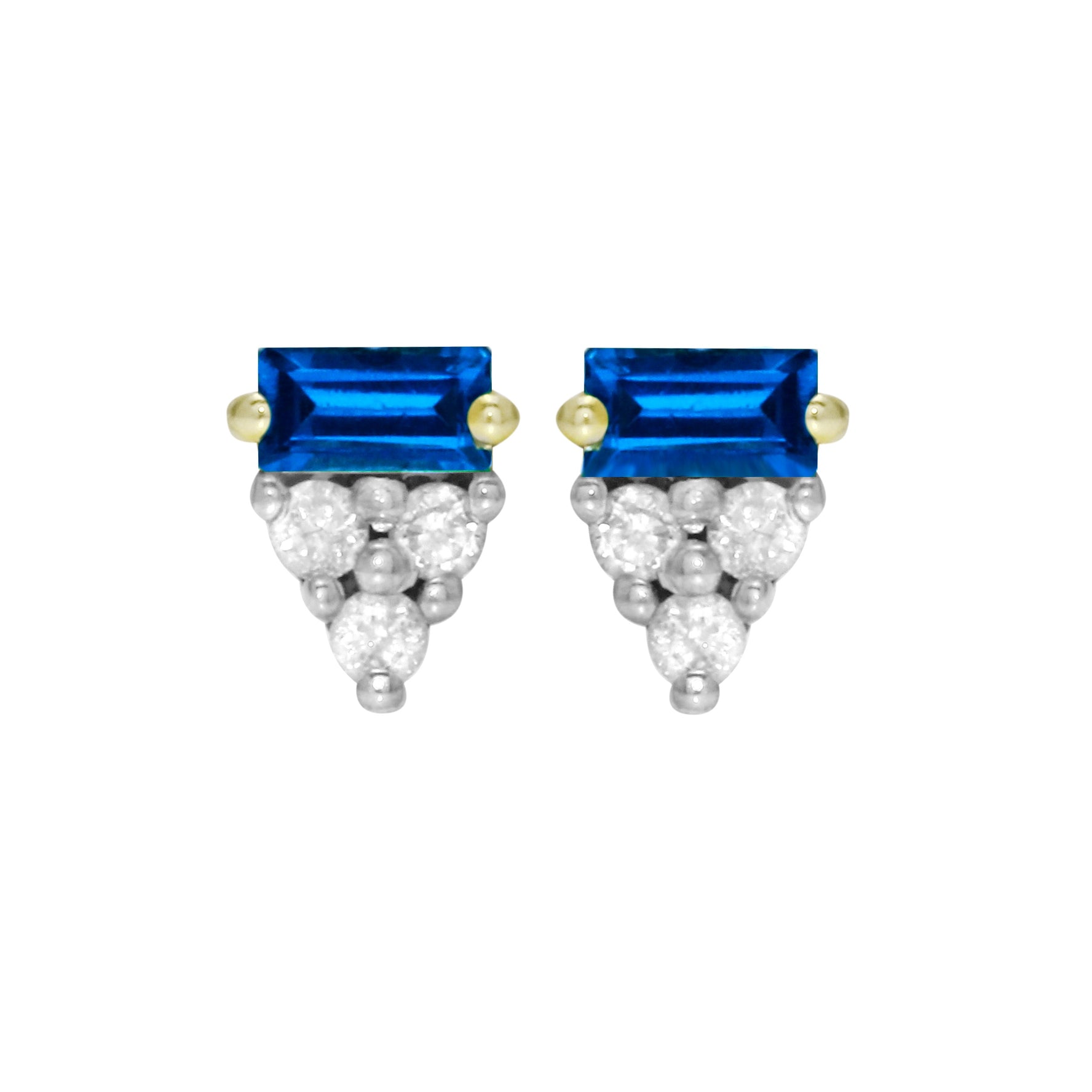 Sapphire Baguette and Diamond Trio Pavé Stud Earrings, 14k (Copy)-Earrings-Ashley Schenkein Jewelry Design