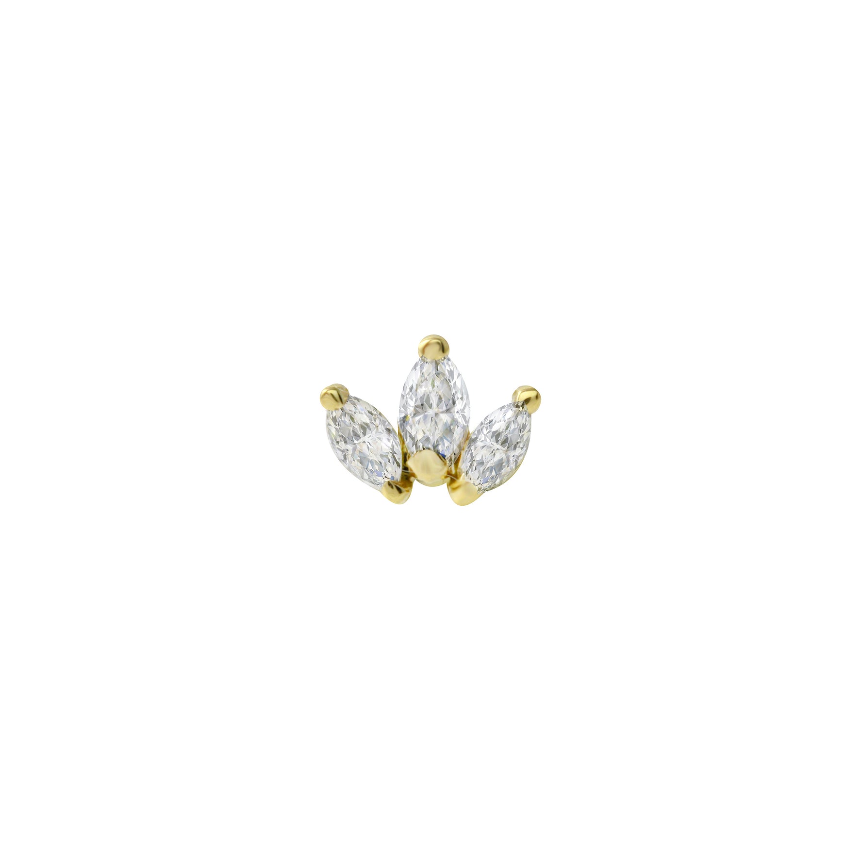 Triple Marquise Diamond Leaf Single Flat Back Stud Earring, 14k-Earrings-Ashley Schenkein Jewelry Design