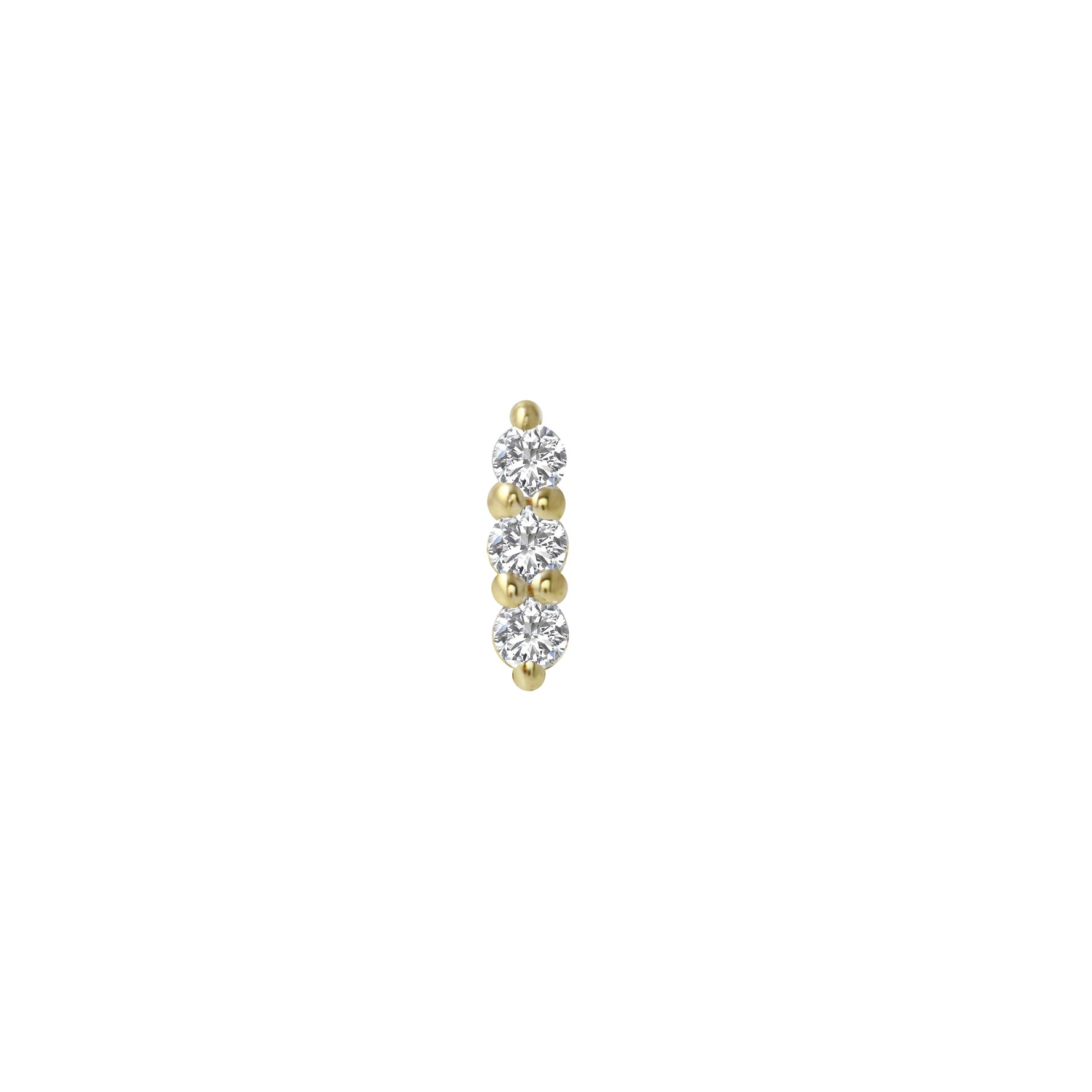 Triple Diamond Pavé Bar Single Flat Back Stud Earring, 14k-Earrings-Ashley Schenkein Jewelry Design