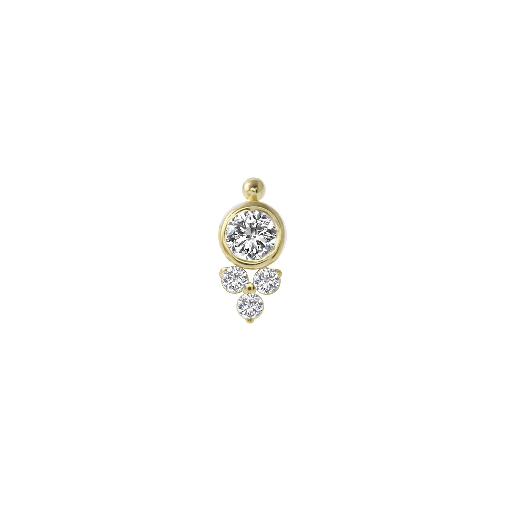 Bezel Diamond and Triple Cluster Single Stud Flat Back Earring, 14k-Earrings-Ashley Schenkein Jewelry Design