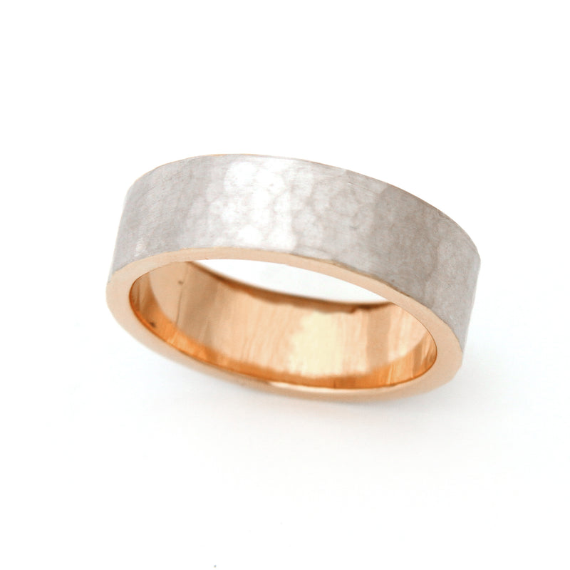 Men's Hammered Two Tone Yellow Gold Wedding Band-Wedding Band-Ashley Schenkein Jewelry Design