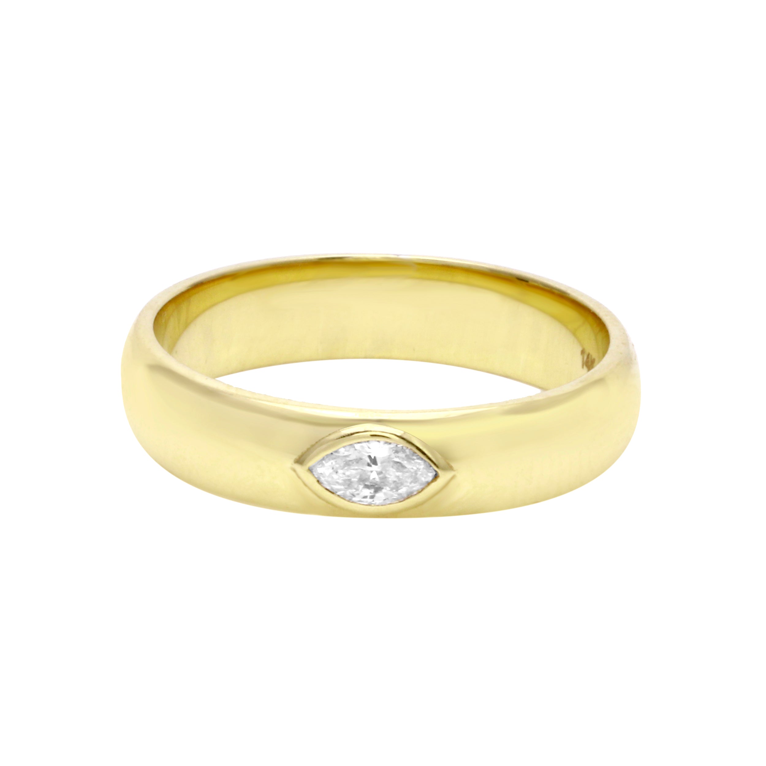 Bezel Set Marquise Diamond Cigar Band Ring-Wedding Band-Ashley Schenkein Jewelry Design