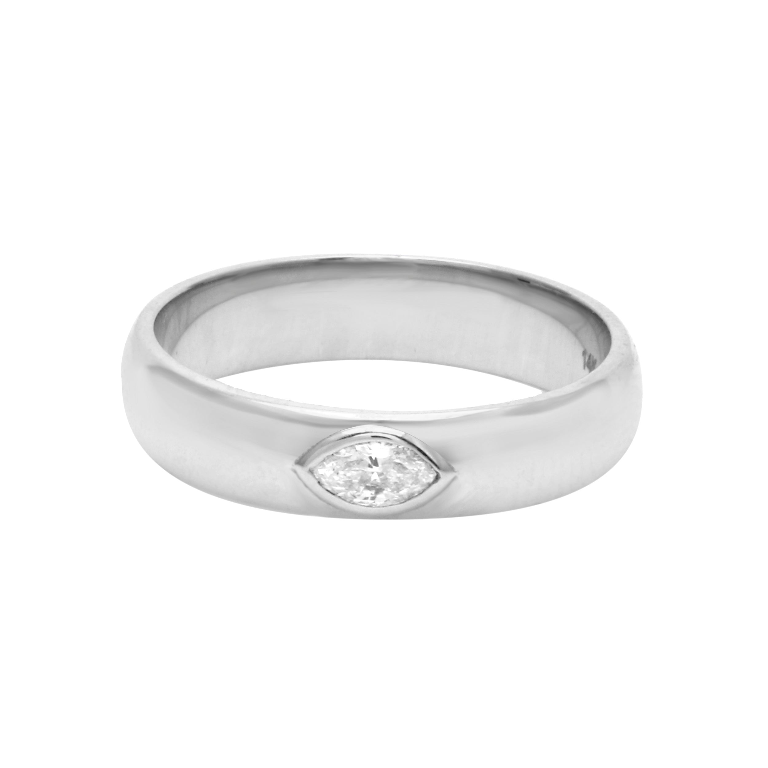 Bezel Set Marquise Diamond Cigar Band Ring-Wedding Band-Ashley Schenkein Jewelry Design