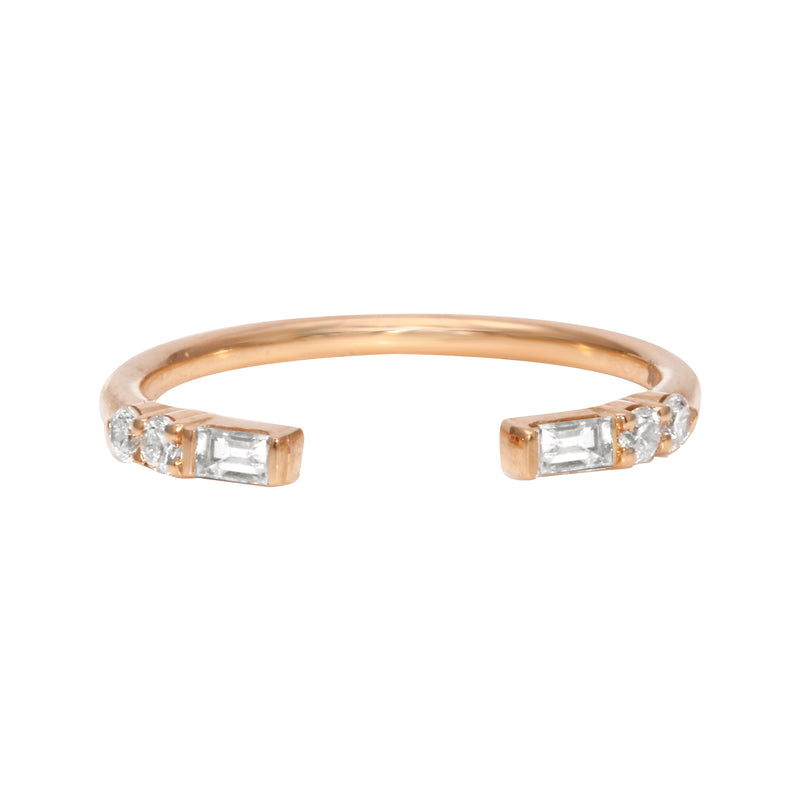 Baguette and Round Diamond Cuff Ring-Wedding Band-Ashley Schenkein Jewelry Design