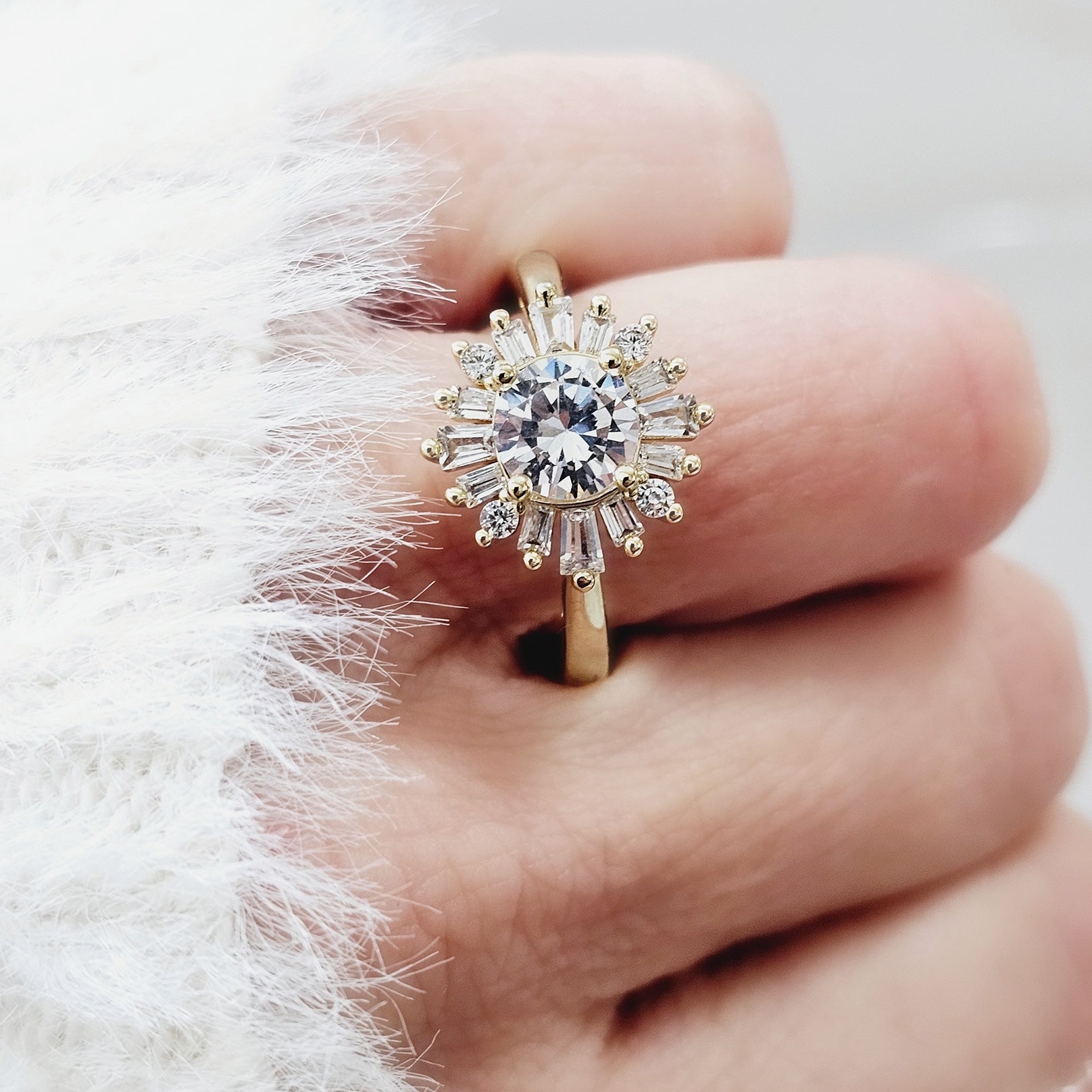 Round Diamond Starburst Engagement Ring-Engagement Ring-Ashley Schenkein Jewelry Design