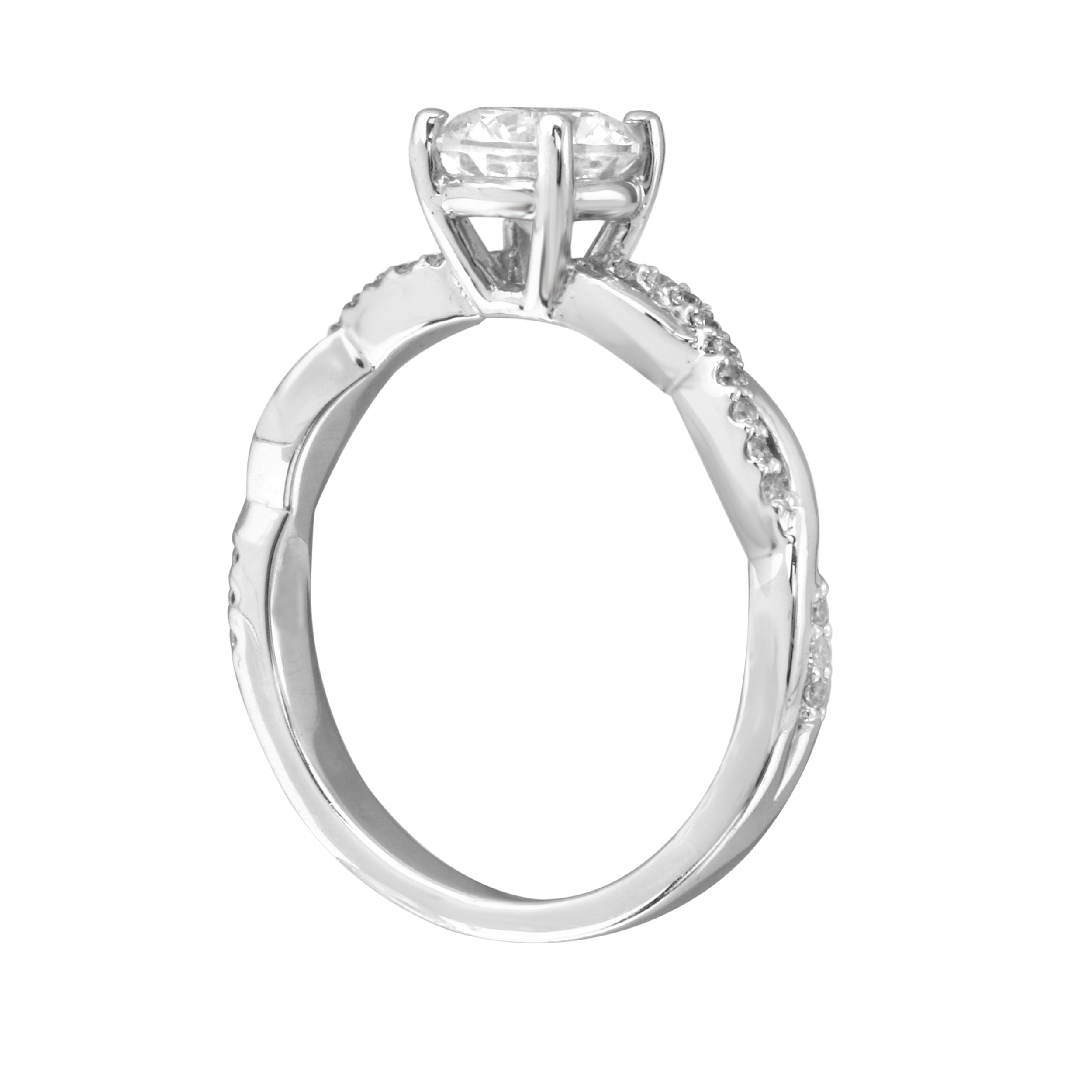 Solitaire Diamond and Twisted Diamond Pavé Band Engagement Ring-Engagement Ring-Ashley Schenkein Jewelry Design