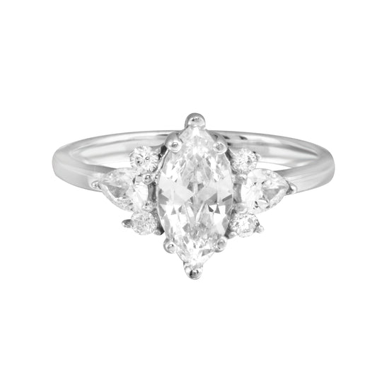 Marquise Solitaire Engagement Ring with Pear and Round Side Diamonds-Engagement Ring-Ashley Schenkein Jewelry Design