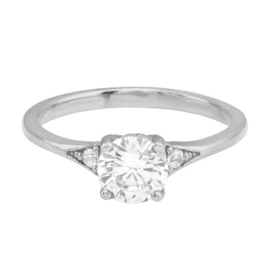 Round Diamond and Single Side Pavé Set Diamond Engagement Ring-Engagement Ring-Ashley Schenkein Jewelry Design