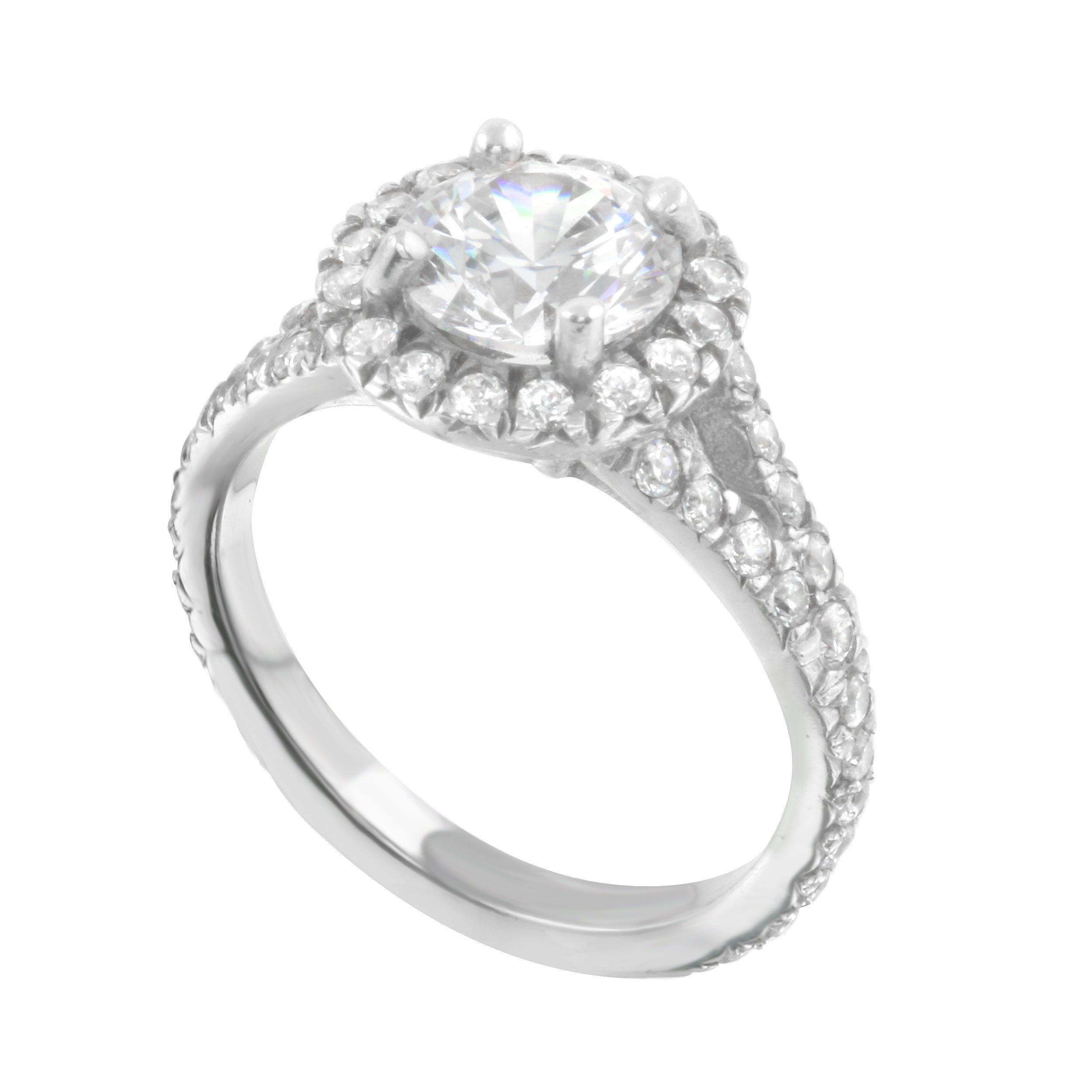 Round Diamond Halo Split Shank Engagement Ring-Engagement Ring-Ashley Schenkein Jewelry Design