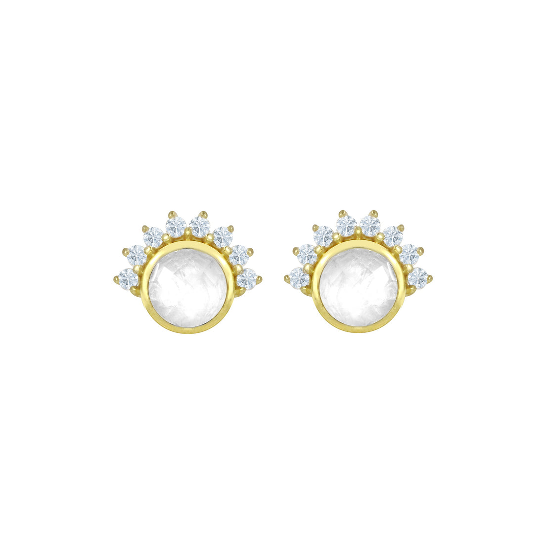 White Topaz Halo Gemstone Stud Earrings-Earrings-Ashley Schenkein Jewelry Design