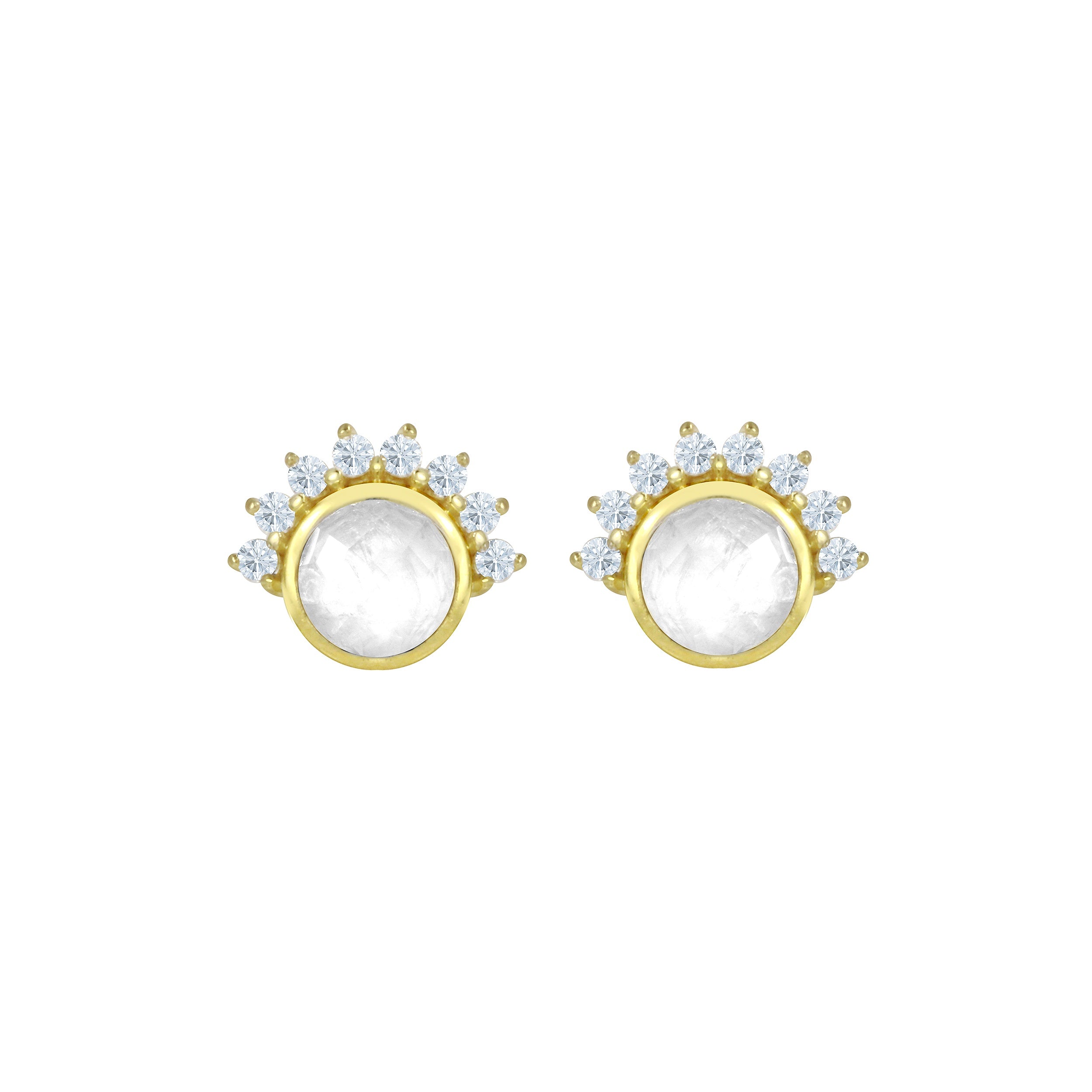 White Topaz Halo Gemstone Stud Earrings-Earrings-Ashley Schenkein Jewelry Design