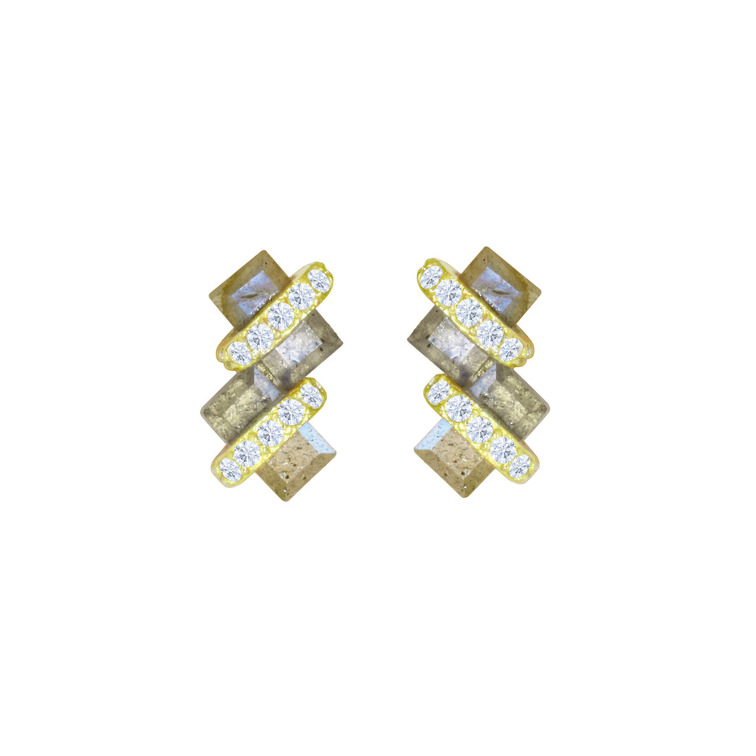 Pavé Wrapped Double Baguette Gemstone Stud Earrings-Earrings-Ashley Schenkein Jewelry Design