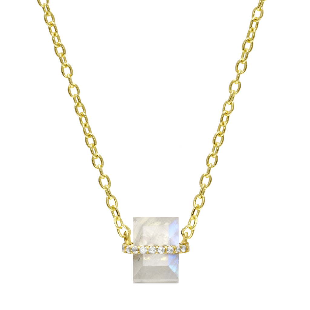 Pavé Wrapped Baguette Gemstone Pendant Necklace-Necklace-Ashley Schenkein Jewelry Design